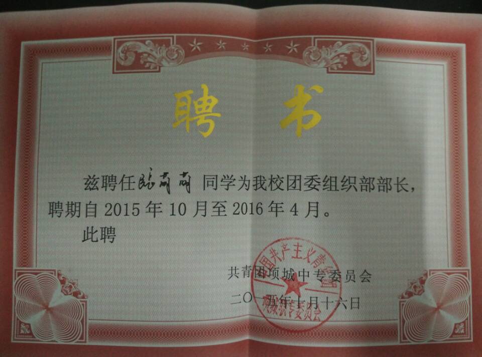 项城中专2015年秋季团委学生干部合影留念